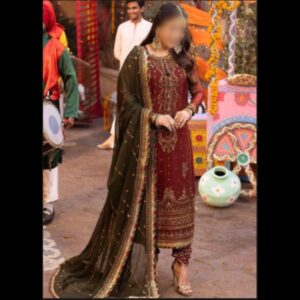 3-Piece Unstitched Naqashi Apparel Heavy Embroidered Chiffon Suit | LBX-1020