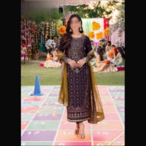 3-Piece Unstitched Naqashi Apparel Embroidered Chiffon Suit | LBX-1036