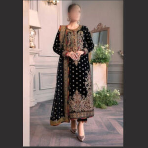 3-Piece Unstitched Naqashi Apparel Velvet EMB Suit | LBX-1025