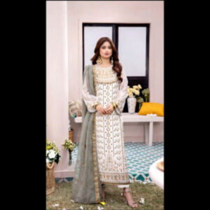 3-Piece Unstitched Naqashi Apparel Full EMB Chiffon Suit | LBX-2003